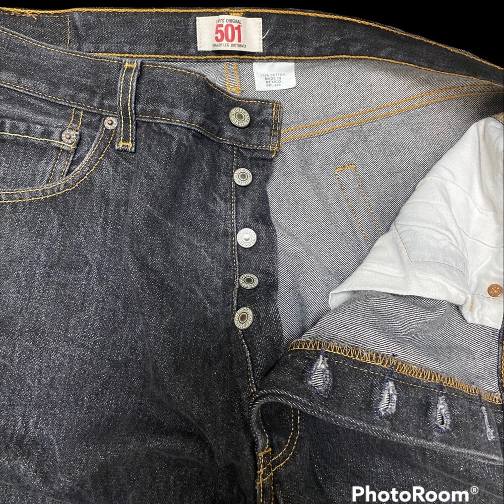 LEVI’S 501 Button Fly Straight Leg Blue Jeans Men's Size 38 x 32 Dark Wash Black - Picture 8 of 11